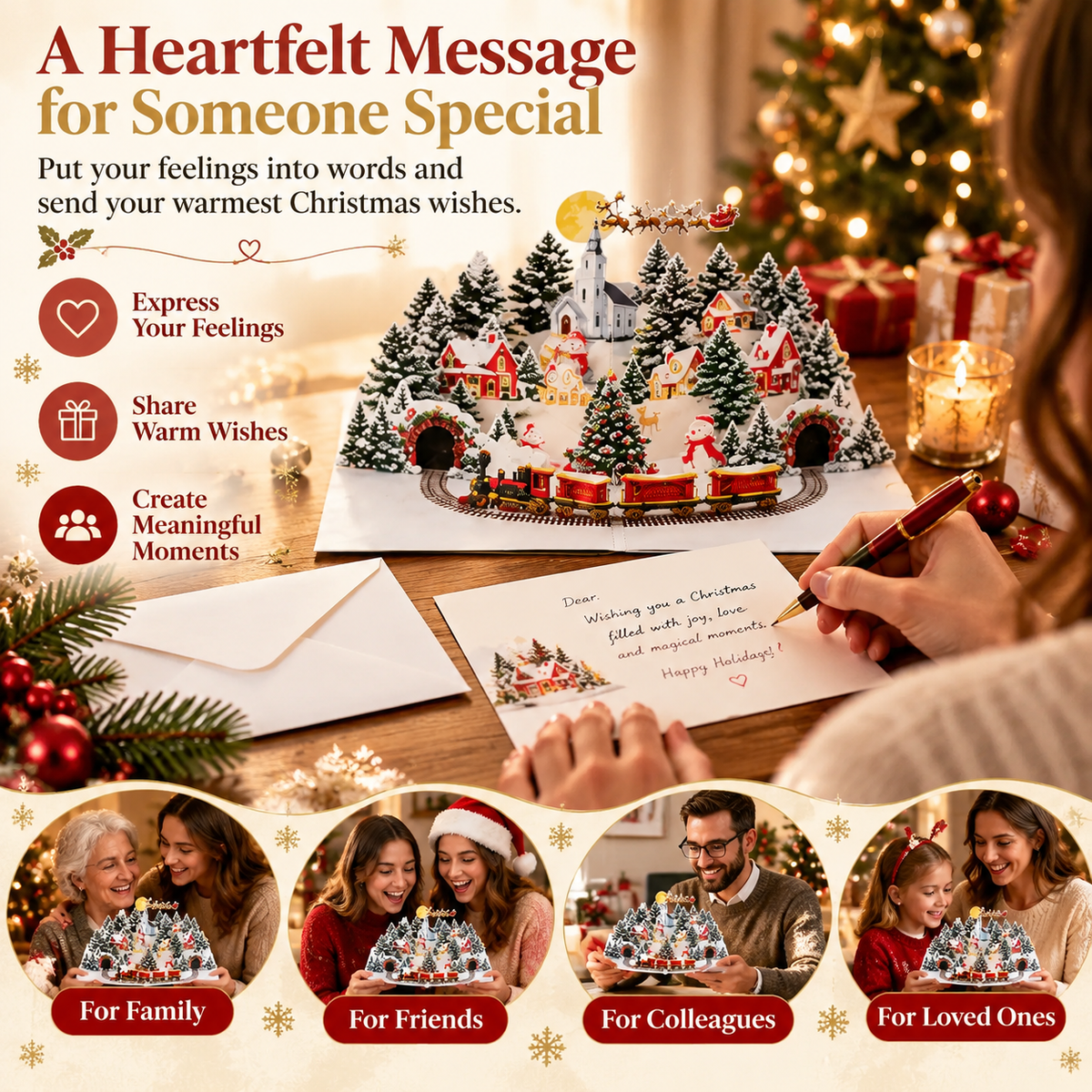 3D Christmas Pop-Up Greeting Card – A Magical Winter Village for Your Holiday Wishes.