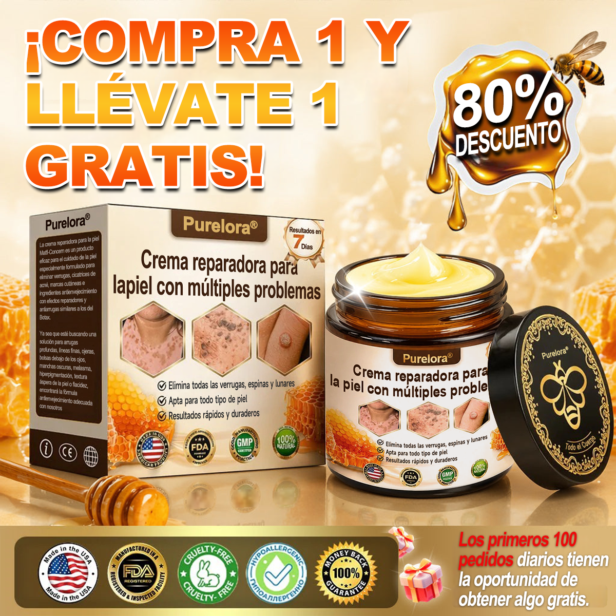 ✨🐝 Purelora® Crema de Reposición de Crema de Sol de Monocromo (Un solo producto para reposición) 𝐢𝐧𝐟𝐥𝐚𝐦𝐦𝐚𝐭𝐢𝐨𝐧, 𝐝𝐫𝐲𝐧𝐞𝐬𝐬, 𝐚𝐠𝐢𝐧𝐠, 𝐩𝐢𝐠𝐦𝐞𝐧𝐭𝐚𝐭𝐢𝐨𝐧, 𝐚𝐧𝐝 𝐯𝐢𝐬𝐢𝐛𝐥𝐞 𝐬𝐤𝐢𝐧 𝐝𝐚𝐦𝐚𝐠𝐞.)