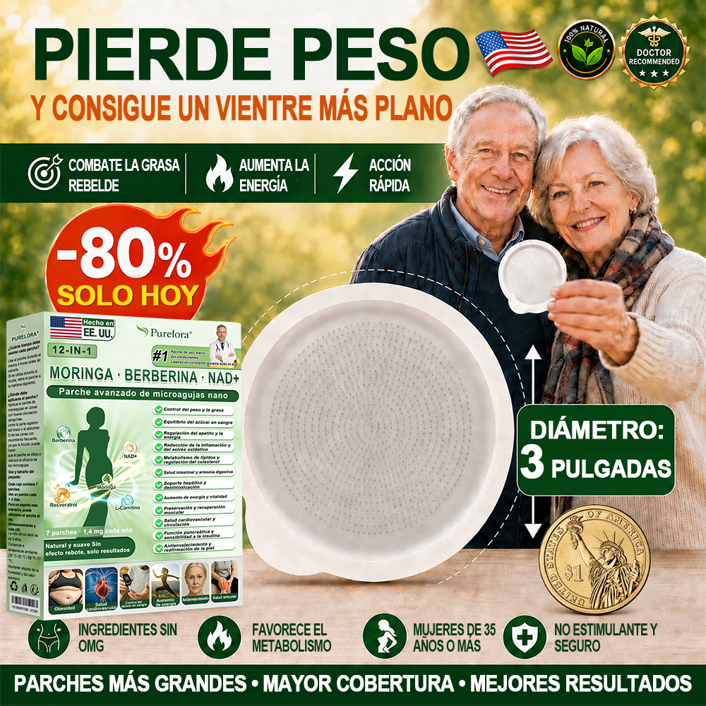 Tienda oficial | Parche avanzado Purelora® 12 en 1 con nanomicroagujas: Moringa, Berberina y NAD+ (Solo una vez al día; cambios visibles en 7 días) ✅ Para obesidad, flacidez de la piel, diabetes, apnea del sueño, problemas articulares y más 🌸