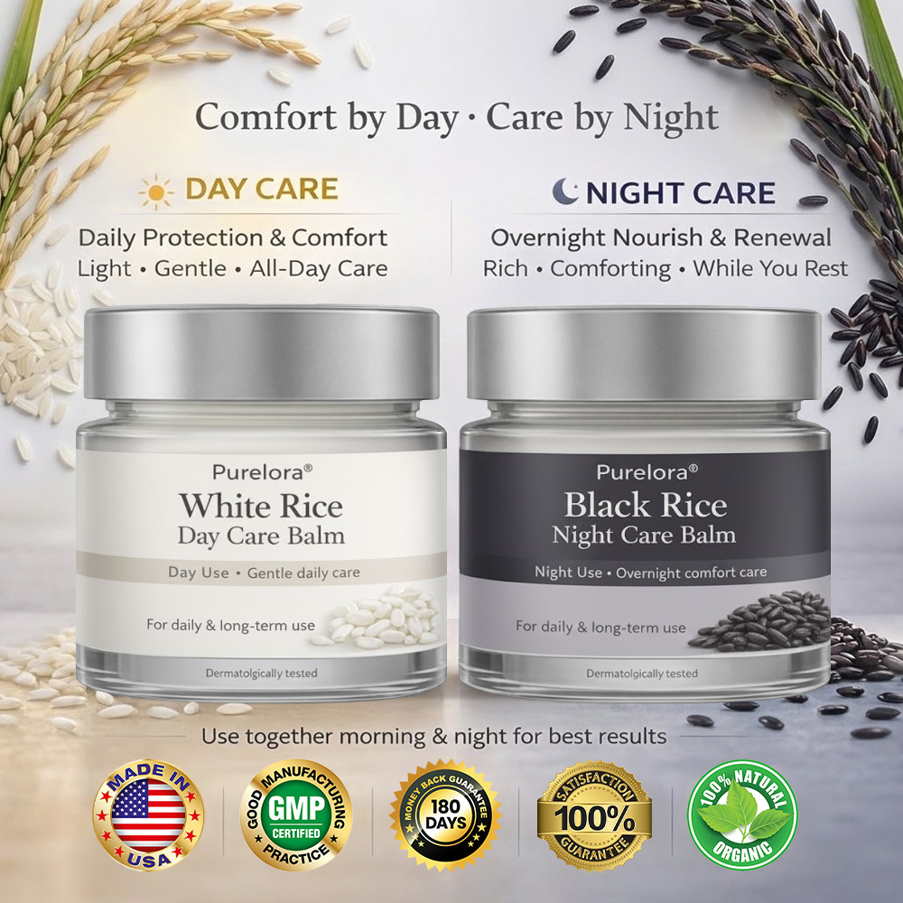 Purelora® Black and White Rice Day and Night Dual Repair Cream (Delays aging, repairs skin, removes warts, skin tags, and keratin buildup, providing 24-hour care for your skin)