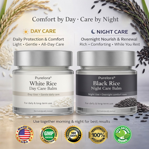 Purelora® Black and White Rice Day and Night Dual Repair Cream (Delays aging, repairs skin, removes warts, skin tags, and keratin buildup, providing 24-hour care for your skin)
