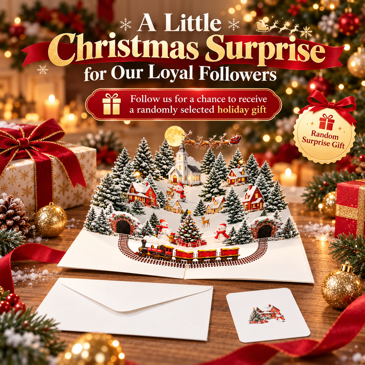 3D Christmas Pop-Up Greeting Card – A Magical Winter Village for Your Holiday Wishes.