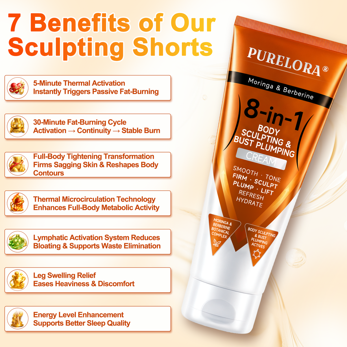 𝐎𝐟𝐟𝐢𝐜𝐢𝐚𝐥 𝐁𝐫𝐚𝐧𝐝 𝐒𝐭𝐨𝐫𝐞 |PURELORA® Moringa & Berberine 8-in-1 Body Sculpting & Bust Plumping Cream Smooth · Firm · Tone · Sculpt · Refresh · Hydrate · Plump · Lift