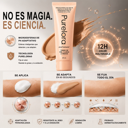 💖【Tienda Oficial】PURELORA® AdaptaShade Foundation — Base de maquillaje con cuidado de la piel que se adapta al tono