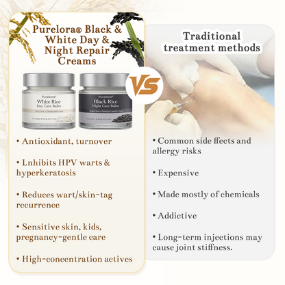 Purelora® Black and White Rice Day and Night Dual Repair Cream (Delays aging, repairs skin, removes warts, skin tags, and keratin buildup, providing 24-hour care for your skin)
