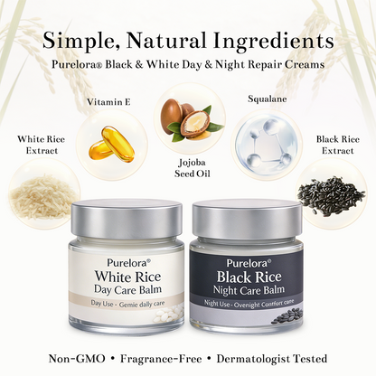 Purelora® Black and White Rice Day and Night Dual Repair Cream (Delays aging, repairs skin, removes warts, skin tags, and keratin buildup, providing 24-hour care for your skin)