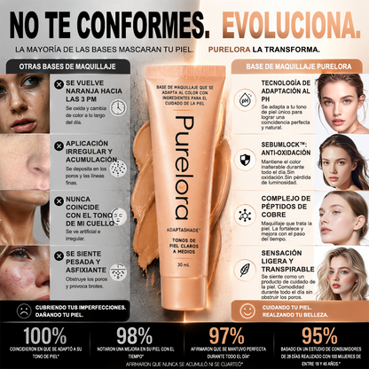 💖【Tienda Oficial】PURELORA® AdaptaShade Foundation — Base de maquillaje con cuidado de la piel que se adapta al tono