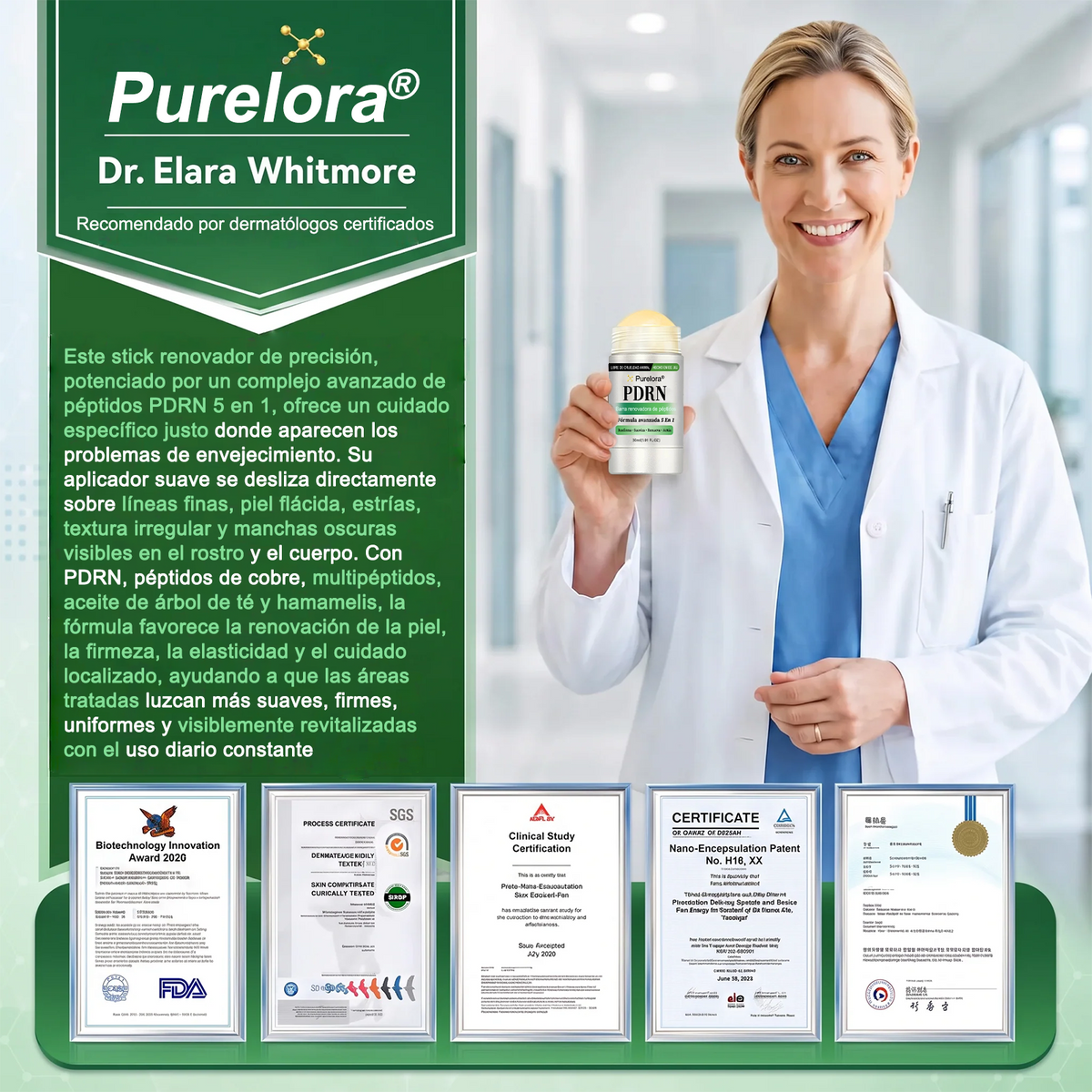 Purelora® 👨‍⚕️👨‍⚕️ Barra de PDRN antienvejecimiento y tratamiento localizado (ayuda a suavizar arrugas, favorece una piel de aspecto más firme y mejora la apariencia de manchas visibles)