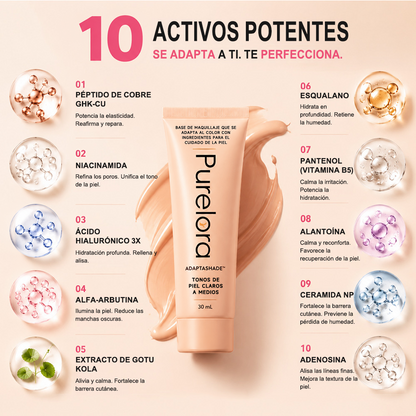 💖【Tienda Oficial】PURELORA® AdaptaShade Foundation — Base de maquillaje con cuidado de la piel que se adapta al tono