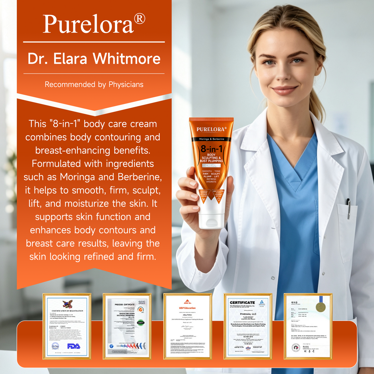 𝐎𝐟𝐟𝐢𝐜𝐢𝐚𝐥 𝐁𝐫𝐚𝐧𝐝 𝐒𝐭𝐨𝐫𝐞 |PURELORA® Moringa & Berberine 8-in-1 Body Sculpting & Bust Plumping Cream Smooth · Firm · Tone · Sculpt · Refresh · Hydrate · Plump · Lift
