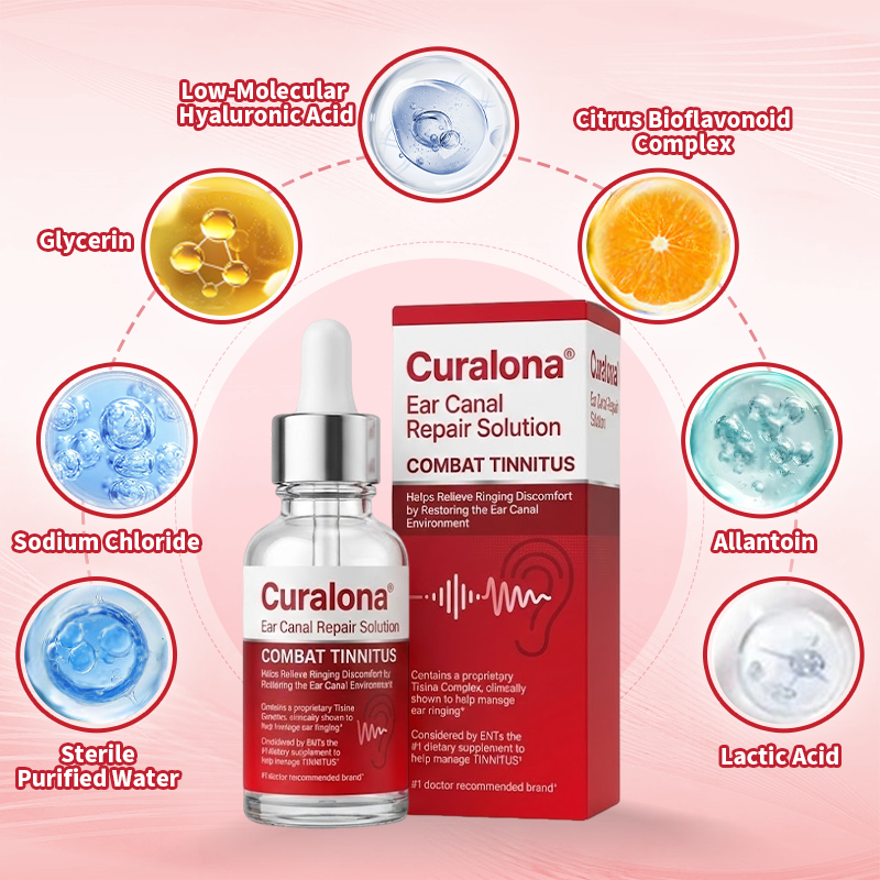 Curalona® Ear Canal Repair Solution to Combat Tinnitus  Helps Relieve Ringing Discomfort by Restoring the Ear Canal Environment  One Bottle · 7 Days · Designed to Deliver Noticeable Results Within 7 Days