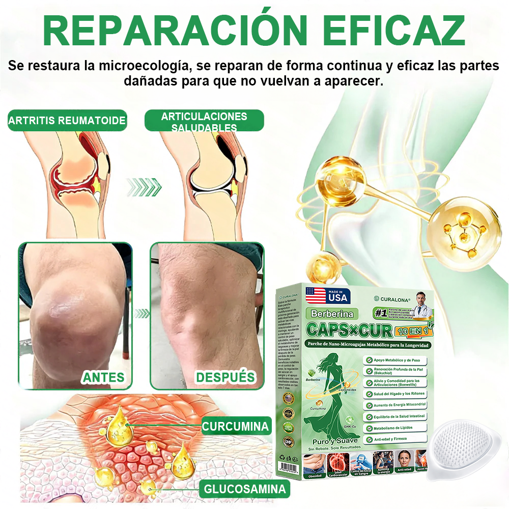 🔥 Parches de Microneedles 10 en 1 Mejorados de Curalona® — Sinergia de Berberina y NAD+ para favorecer la salud metabólica, promover la renovación cutánea y aliviar las molestias articulares — Resultados visibles en 7 días