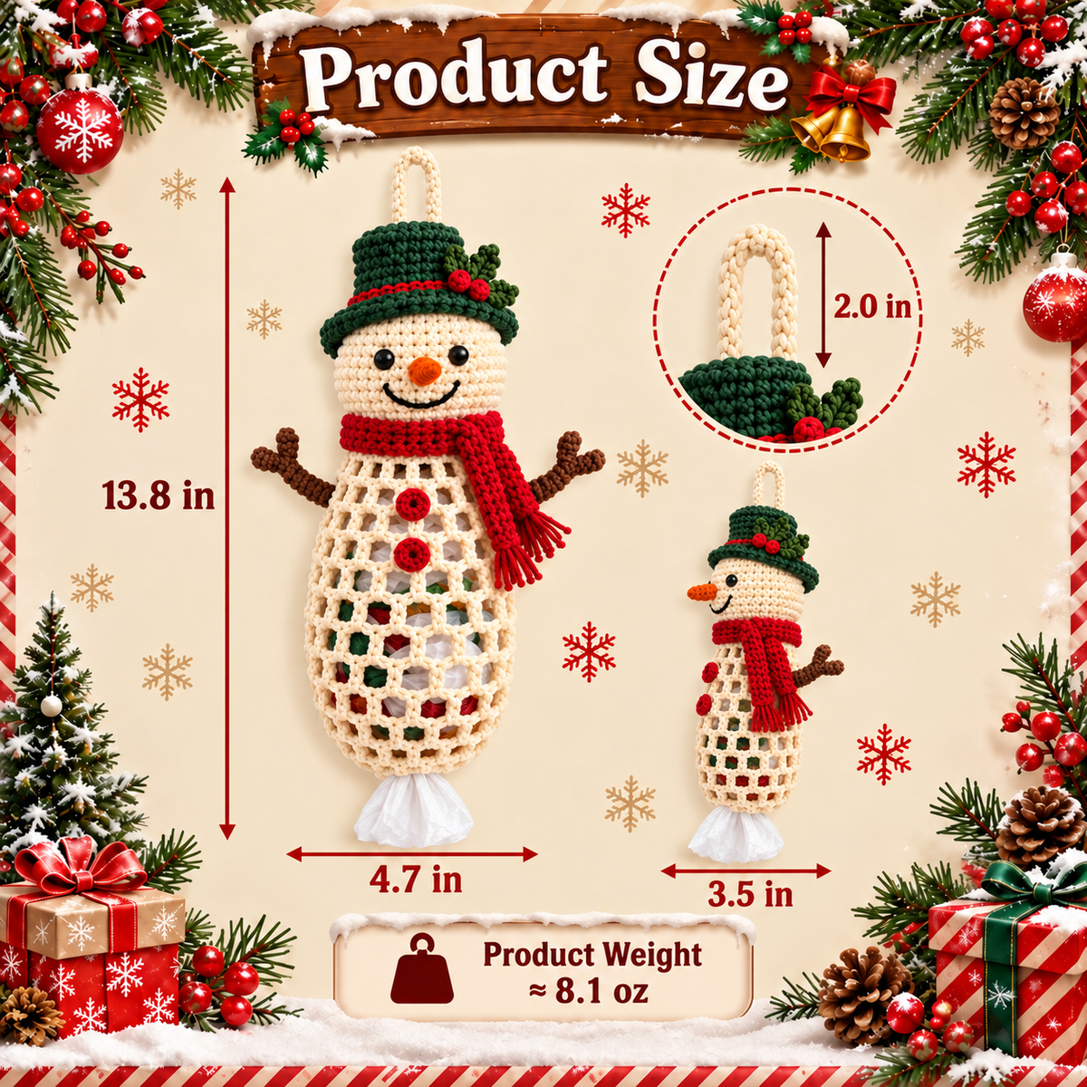 Christmas Crochet Animal Bag Holder DIY Kit – 4 Festive Designs, Handmade Holiday Decor & Hanging Storage