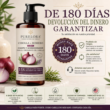 🌿👨‍⚕️ Tienda oficial en EE. UU. 🇺🇸 | 🔥 Champú y acondicionador 2 en 1 PURELORA® de cebolla y romero con complejo activo 15X para el crecimiento capilar: para un cabello con apariencia más gruesa, abundante y fuerte.