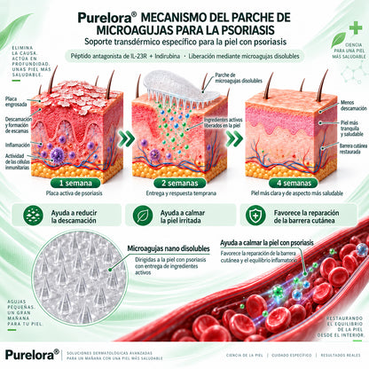 𝐏𝐔𝐑𝐄𝐋𝐎𝐑𝐀® 👩‍⚕️👩‍⚕️ Parche de nanomicroagujas 10 en 1 con péptido antagonista de IL-23R e indirubina (ayuda a reducir el enrojecimiento visible y la descamación, calma la sequedad y la picazón, y favorece el refuerzo y la reparación de la barrera cutánea)