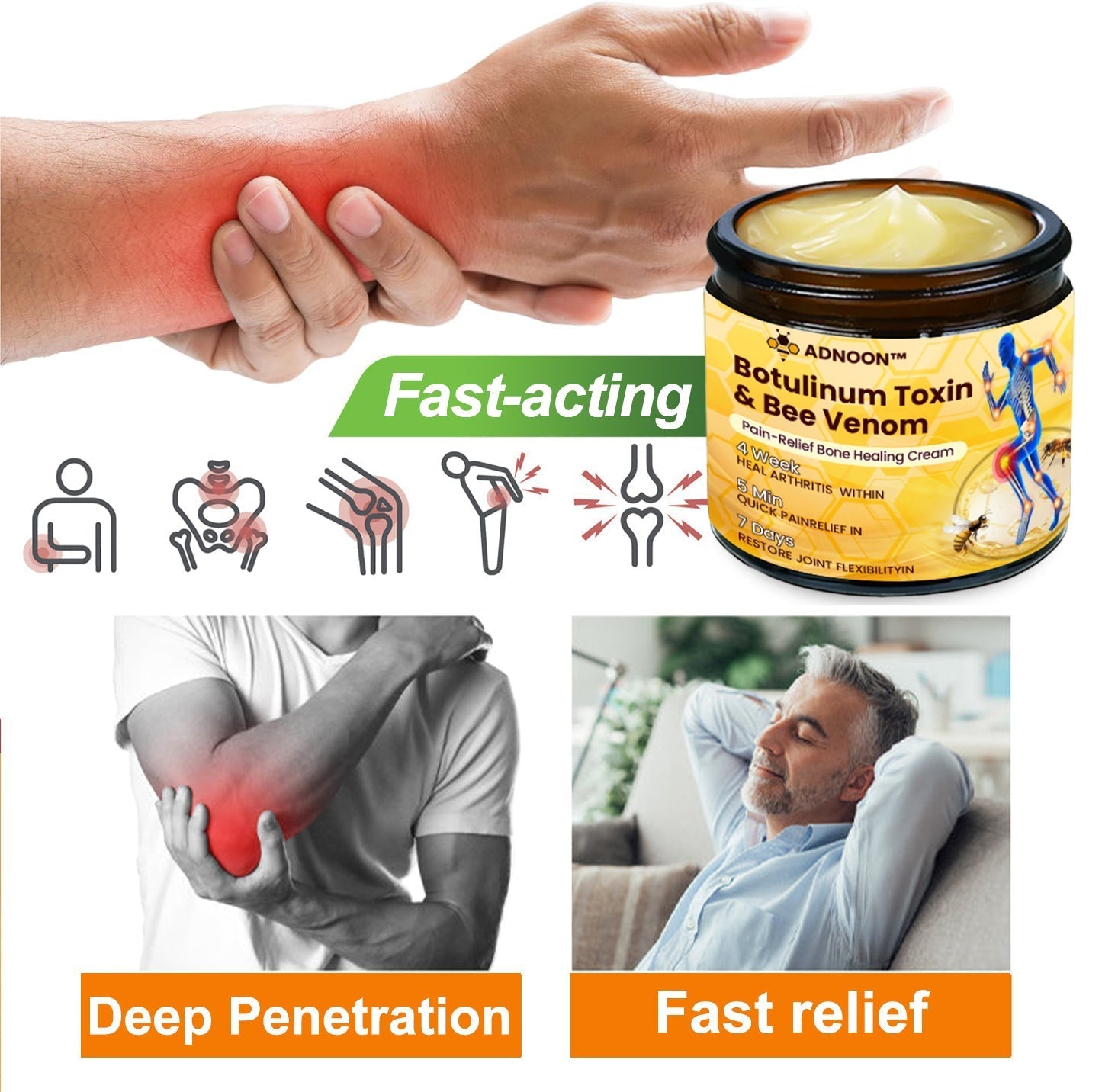 Crema Purelora® con toxina botulínica y veneno de abeja para el alivio del dolor y la regeneración ósea