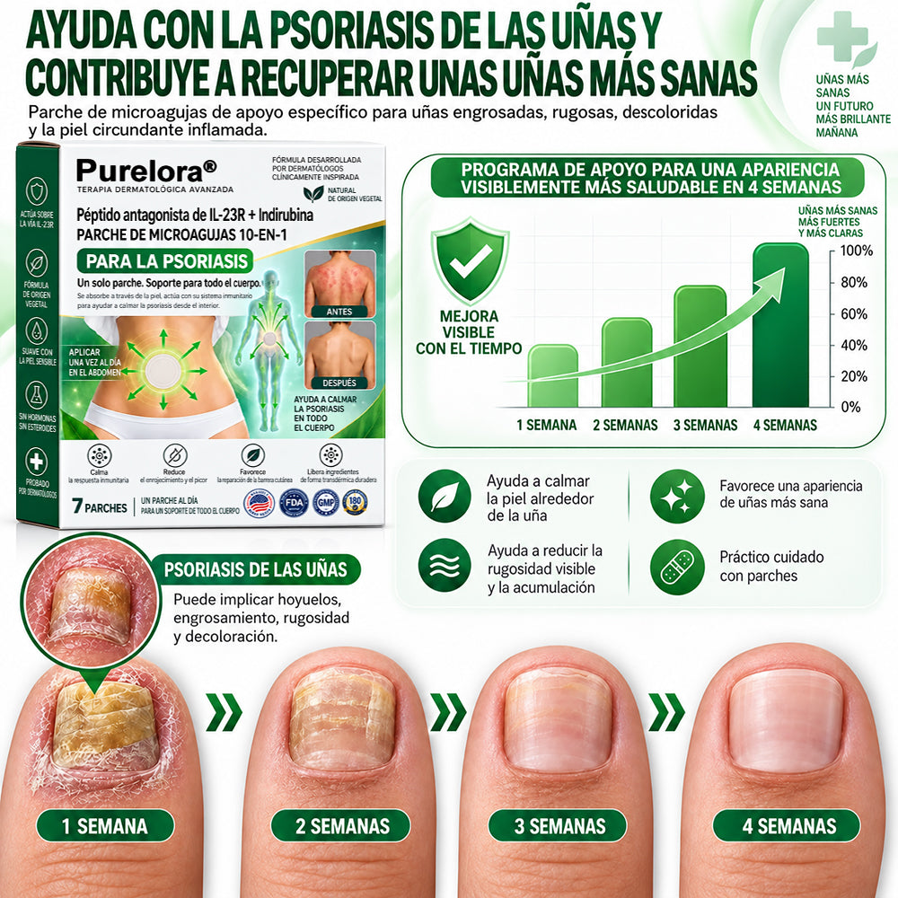 𝐏𝐔𝐑𝐄𝐋𝐎𝐑𝐀® 👩‍⚕️👩‍⚕️ Parche de nanomicroagujas 10 en 1 con péptido antagonista de IL-23R e indirubina (ayuda a reducir el enrojecimiento visible y la descamación, calma la sequedad y la picazón, y favorece el refuerzo y la reparación de la barrera cutánea)