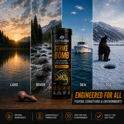 🔥 𝐎𝐟𝐟𝐢𝐜𝐢𝐚𝐥 𝐁𝐫𝐚𝐧𝐝 𝐒𝐭𝐨𝐫𝐞 |✅Curalona® Strike Bombs — New Freshwater & Saltwater Fizzing Bait Booster with Scent & Color-Cloud Action