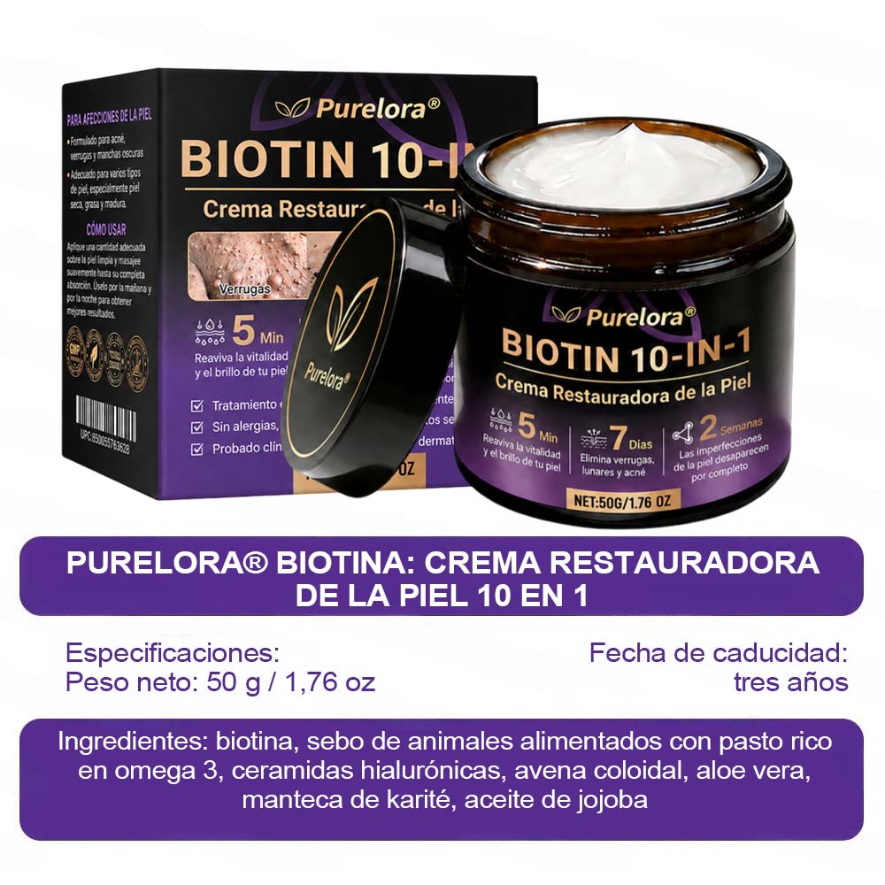 Fabricada y enviada desde EE. UU. 🍁 Crema reparadora de la piel Purelora® con biotina (fórmula 10 en 1) — Último día de oferta: 75 % de descuento.