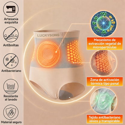 🔥 Tienda oficial de la marca | ✅LUCKYSONG® Ropa interior moldeadora 6 en 1 para mujer (Moringa y Berberina) — Bragas de compresión térmica con efecto moldeador e infusión de Bakuchiol, control de cintura y abdomen.