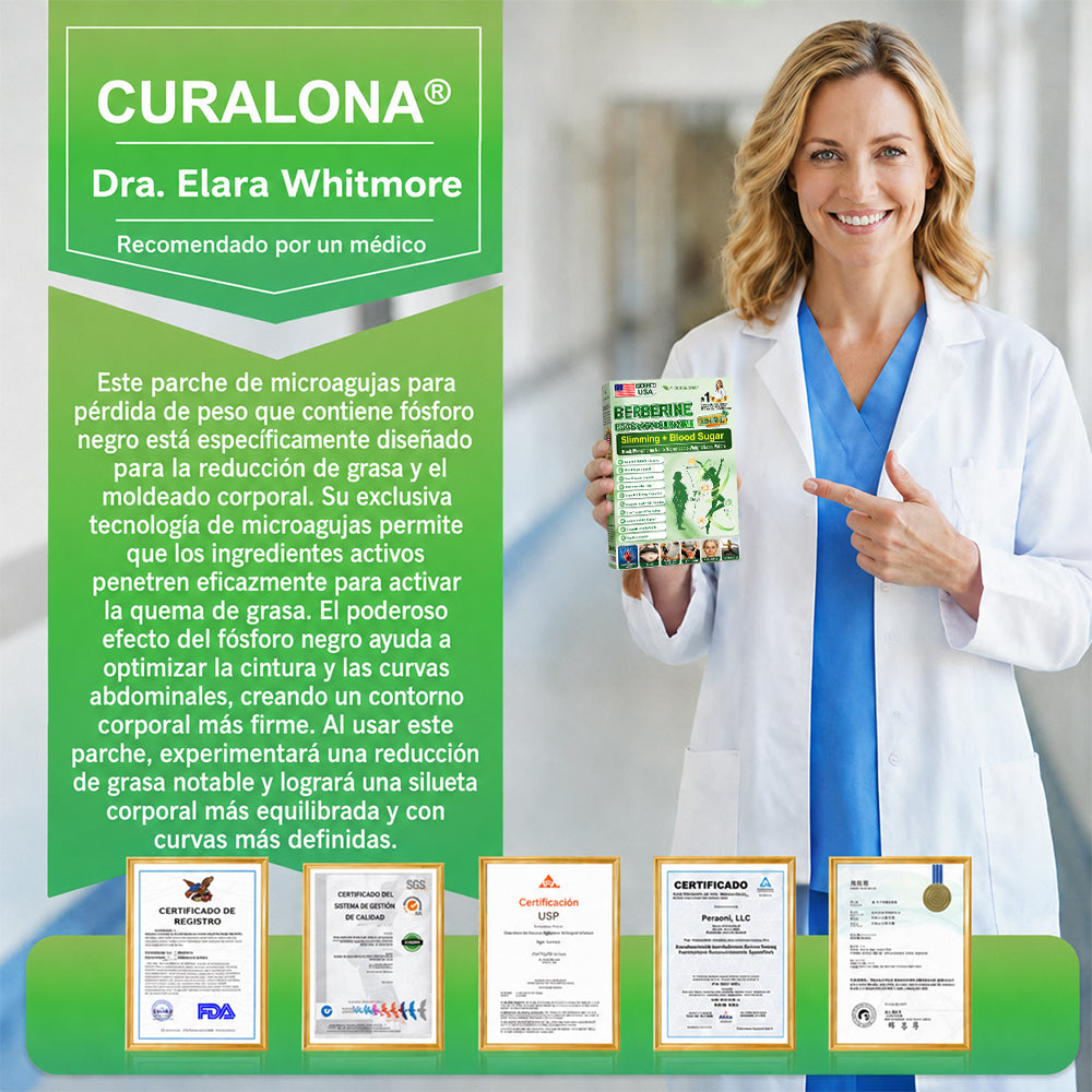 Parche Adelgazante con Nanagujas de Fósforo Negro Curalona® — Fórmula 12 en 1: Berberina + NMN + Vinagre de Sidra de Manzana | Potencia la quema de grasa y estabiliza el azúcar en sangre | Sea testigo de la transformación en solo 7 días