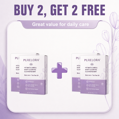 PURELORA® Yoni & Wart Relief Bar Soap | pH-Balanced with Boric Acid & Tea Tree Oil | 2-in-1 Intimate Care & Skin Clarifying Bar | Women's Daily Wash