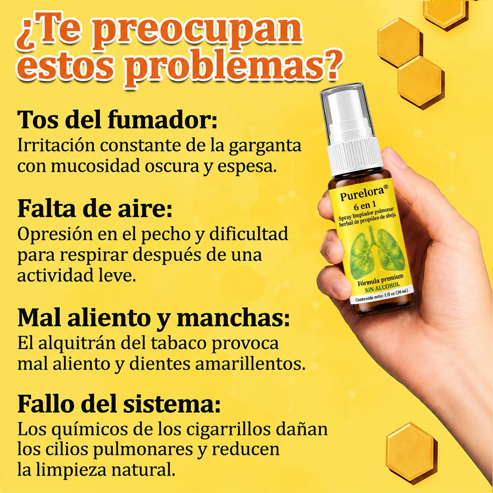 🍀🍀🐝🇺🇸Tienda oficial: 𝐏𝐔𝐑𝐄𝐋𝐎𝐑𝐀® Spray limpiador pulmonar de propóleo y abeja herbal 6 en 1 (👨‍⚕️Actúa directamente sobre la EPOC, el asma, la bronquitis crónica (BC), las infecciones respiratorias, el cáncer de pulmón, la sinusitis y otras afecciones🫁)