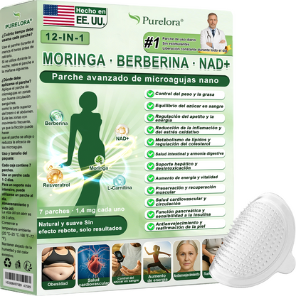 Tienda oficial | Parche avanzado Purelora® 12 en 1 con nanomicroagujas: Moringa, Berberina y NAD+ (Solo una vez al día; cambios visibles en 7 días) ✅ Para obesidad, flacidez de la piel, diabetes, apnea del sueño, problemas articulares y más 🌸