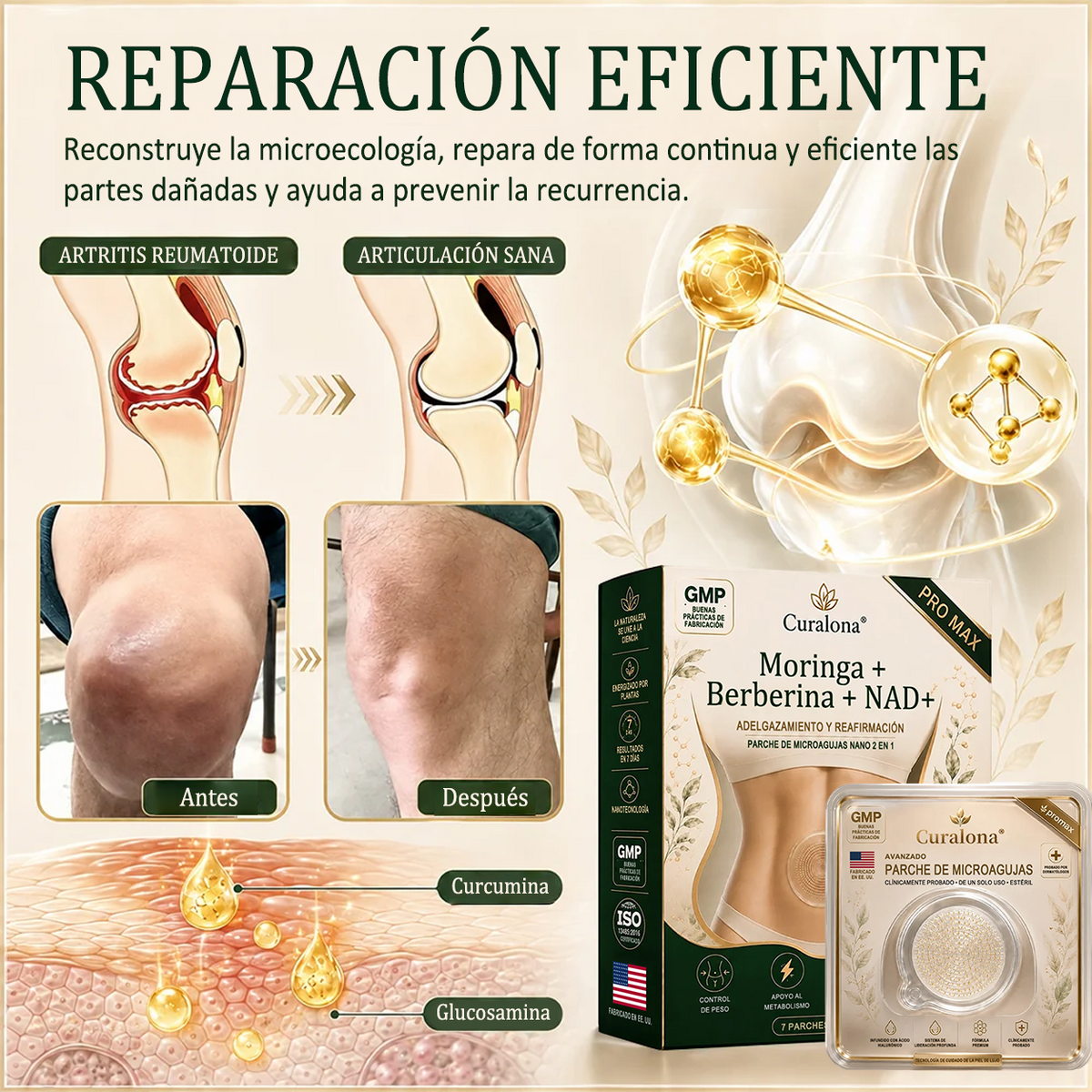 Curalona®🔥Parche de microragujas ProMax Nano 2026 – Parche reafirmante corporal y de apoyo al metabolismo con Moringa, Berberina y NAD+
