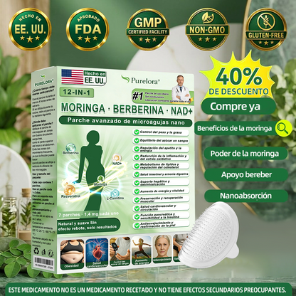Tienda oficial | Parche avanzado Purelora® 12 en 1 con nanomicroagujas: Moringa, Berberina y NAD+ (Solo una vez al día; cambios visibles en 7 días) ✅ Para obesidad, flacidez de la piel, diabetes, apnea del sueño, problemas articulares y más 🌸