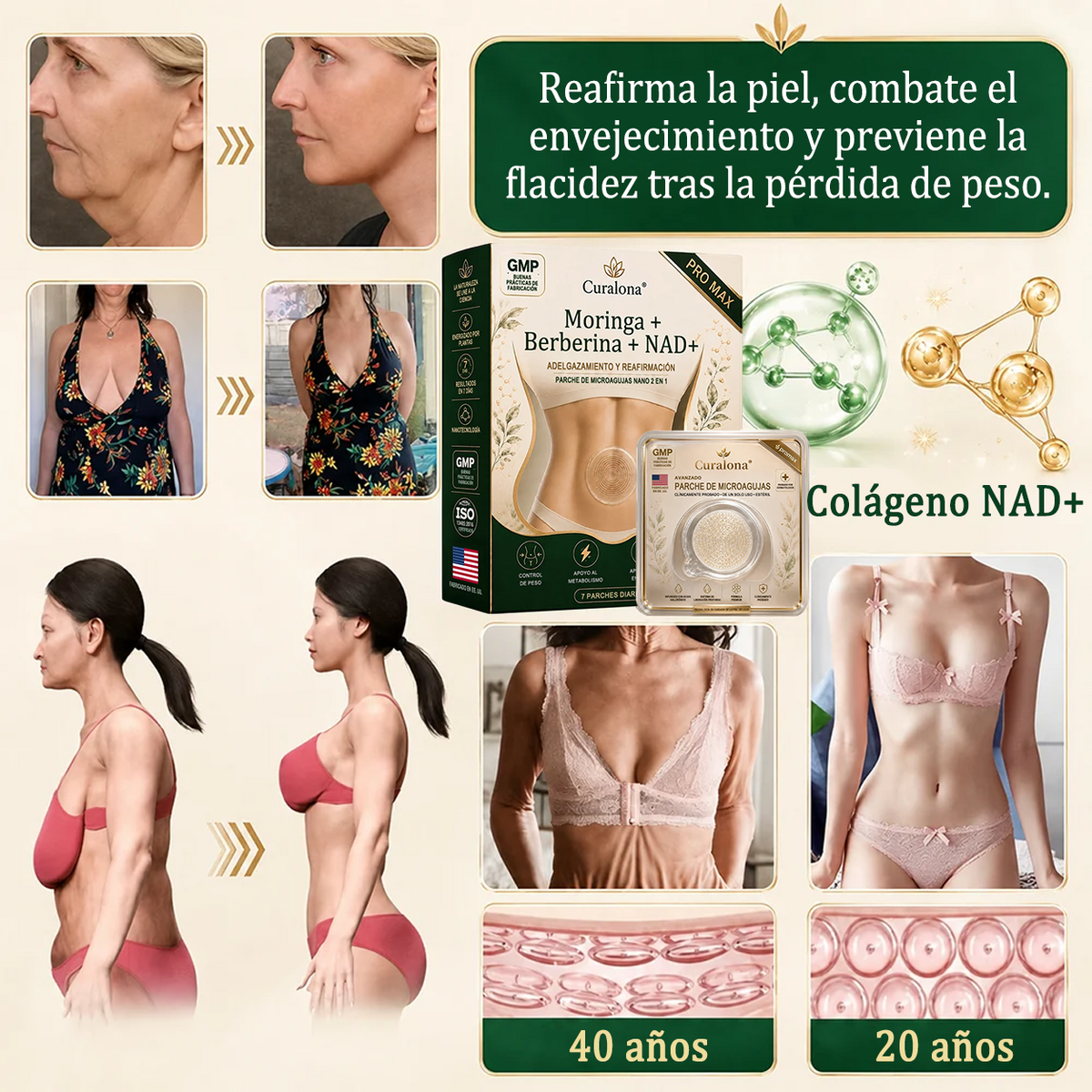 Curalona®🔥Parche de microragujas ProMax Nano 2026 – Parche reafirmante corporal y de apoyo al metabolismo con Moringa, Berberina y NAD+