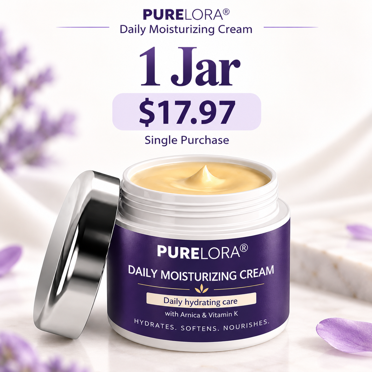 💜 PURELORA® Daily Moisturizing Cream – Hydrates, Softens & Nourishes Mature-Looking Skin✨