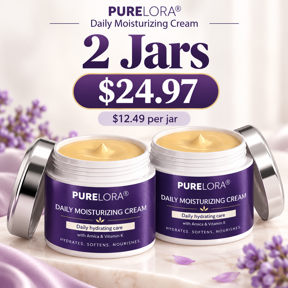 💜 PURELORA® Daily Moisturizing Cream – Hydrates, Softens & Nourishes Mature-Looking Skin✨