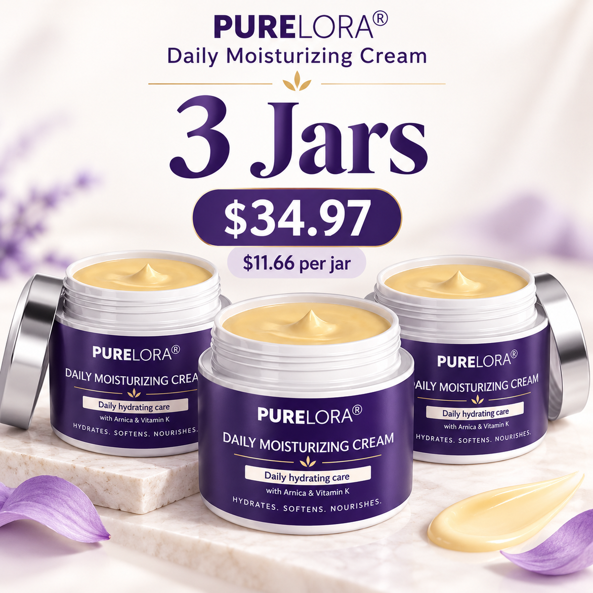 💜 PURELORA® Daily Moisturizing Cream – Hydrates, Softens & Nourishes Mature-Looking Skin✨