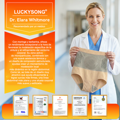 🔥 Tienda oficial de la marca | ✅LUCKYSONG® Ropa interior moldeadora 6 en 1 para mujer (Moringa y Berberina) — Bragas de compresión térmica con efecto moldeador e infusión de Bakuchiol, control de cintura y abdomen.