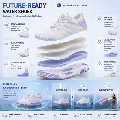 Unisex Barefoot Water Shoes | Inflatable Self-Rescue | Cures Athlete's Foot | Arch Memory Foam | Waterproof, Heat Dissipation & Sandproof Isolation | Ultra Lightweight Quick-Dry Aqua Socks