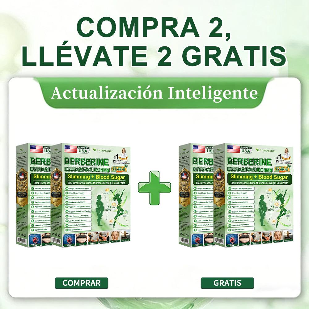 Parche Adelgazante con Nanagujas de Fósforo Negro Curalona® — Fórmula 12 en 1: Berberina + NMN + Vinagre de Sidra de Manzana | Potencia la quema de grasa y estabiliza el azúcar en sangre | Sea testigo de la transformación en solo 7 días