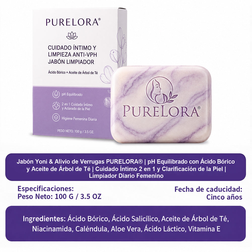 PURELORA® Yoni & Wart Relief Bar Soap | pH-Balanced with Boric Acid & Tea Tree Oil | 2-in-1 Intimate Care & Skin Clarifying Bar | Women's Daily Wash