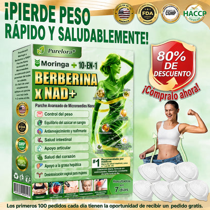 Tienda oficial 🇺🇸 Parche avanzado Purelora® 10 en 1 con nanomicroagujas (Moringa, berberina y NAD+). Solo una aplicación al día; cambios visibles en 7 días.  Para obesidad, flacidez, diabetes, apnea del sueño, problemas articulares y más.