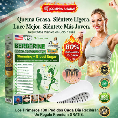 Parche Adelgazante con Nanagujas de Fósforo Negro Curalona® — Fórmula 12 en 1: Berberina + NMN + Vinagre de Sidra de Manzana | Potencia la quema de grasa y estabiliza el azúcar en sangre | Sea testigo de la transformación en solo 7 días