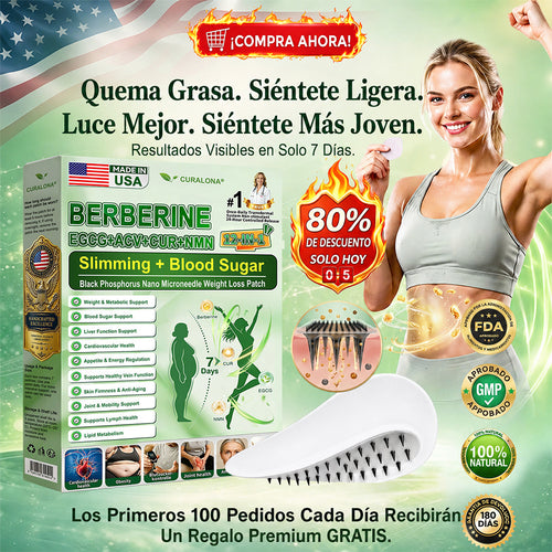 Parche Adelgazante con Nanagujas de Fósforo Negro Curalona® — Fórmula 12 en 1: Berberina + NMN + Vinagre de Sidra de Manzana | Potencia la quema de grasa y estabiliza el azúcar en sangre | Sea testigo de la transformación en solo 7 días