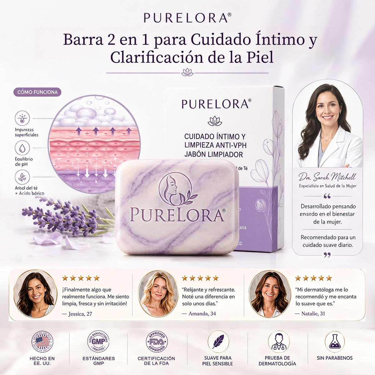 PURELORA® Yoni & Wart Relief Bar Soap | pH-Balanced with Boric Acid & Tea Tree Oil | 2-in-1 Intimate Care & Skin Clarifying Bar | Women's Daily Wash