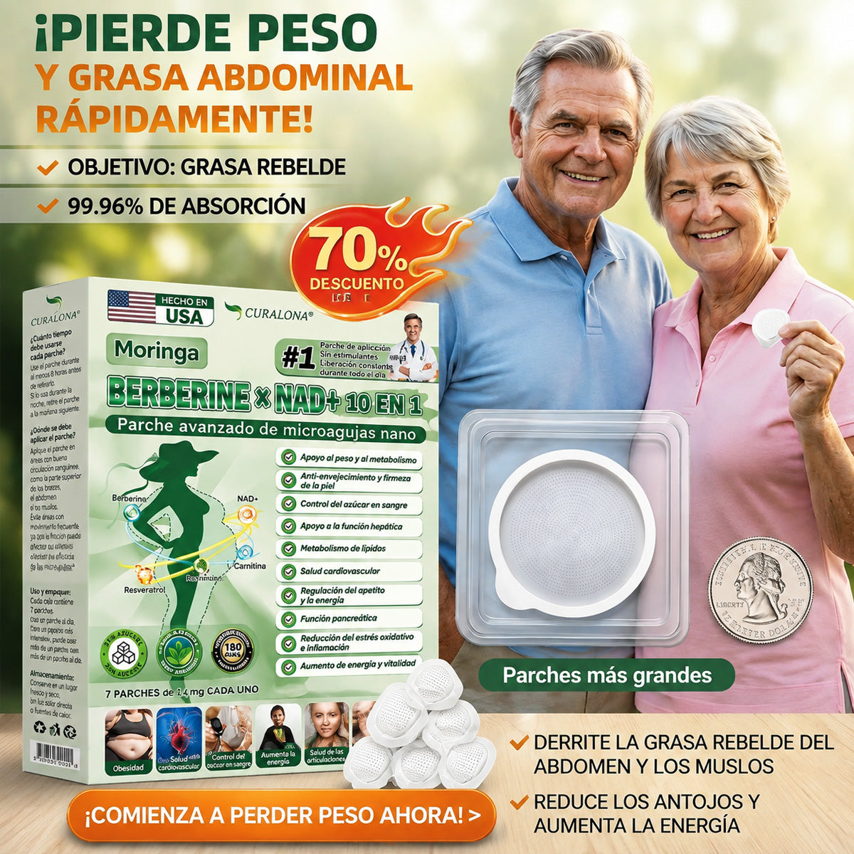 Tienda oficial | 🌿curalona® Moringa · Berberina × NAD+ | Parche avanzado de nanomicroagujas 10 en 1 🇦🇺 (Solo una vez al día; cambios visibles en 7 días) ✅ Para obesidad, flacidez de la piel, diabetes, apnea del sueño, problemas articulares y más.