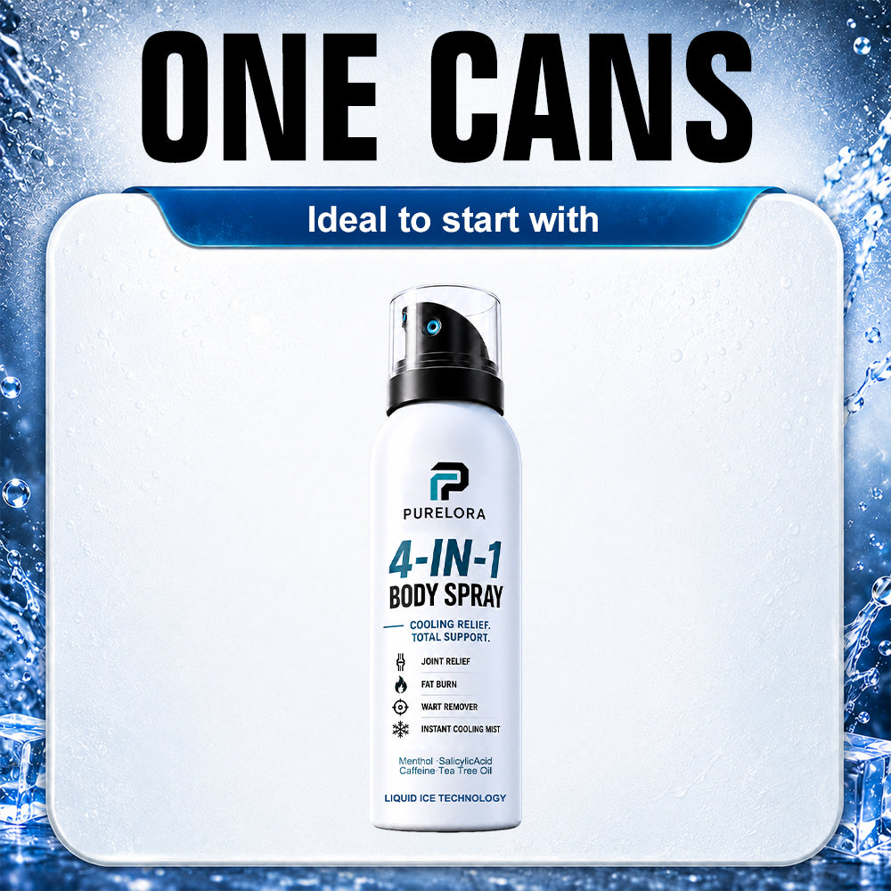 🔥 【Official Store】PURELORA® 4-in-1 Body Spray — Joint Relief · Fat Burn · Wart Remover · Instant Cooling Mist | Menthol + Salicylic Acid + Caffeine + Tea Tree | FSA/HSA Eligible