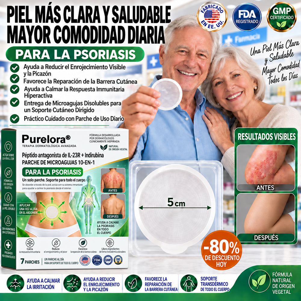 𝐏𝐔𝐑𝐄𝐋𝐎𝐑𝐀® 👩‍⚕️👩‍⚕️ Parche de nanomicroagujas 10 en 1 con péptido antagonista de IL-23R e indirubina (ayuda a reducir el enrojecimiento visible y la descamación, calma la sequedad y la picazón, y favorece el refuerzo y la reparación de la barrera cutánea)