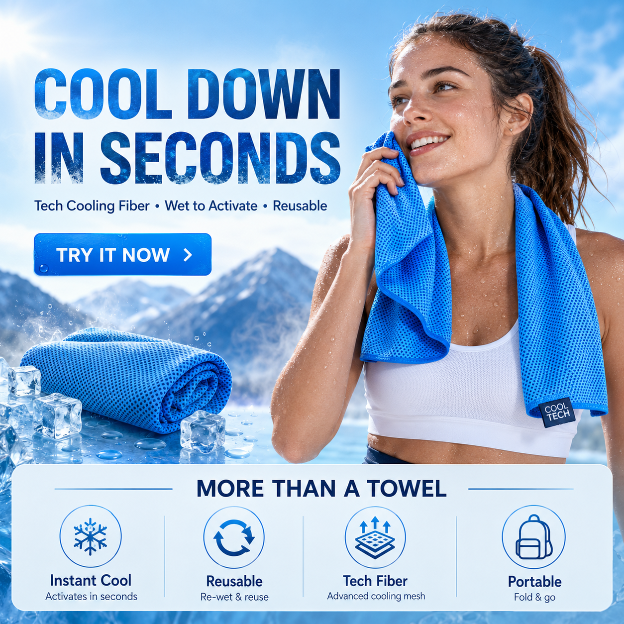 Advanced-Tech Cooling Towel – Instant Cooling Quick-Dry Towel for Outdoor Work, Gym & Summer Commuting, Washable and Reusable