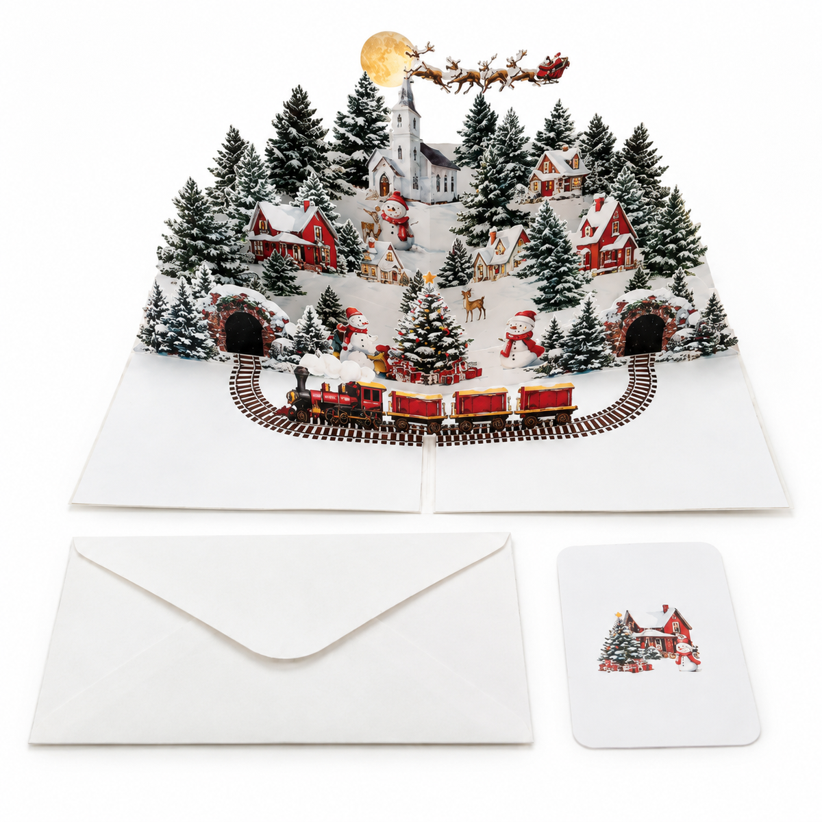 3D Christmas Pop-Up Greeting Card – A Magical Winter Village for Your Holiday Wishes.