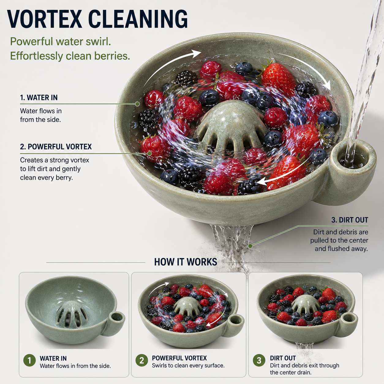 Self-Spinning Fruit & Vegetable Washing Bowl - No More Hand Scrubbing, Gentle Vortex