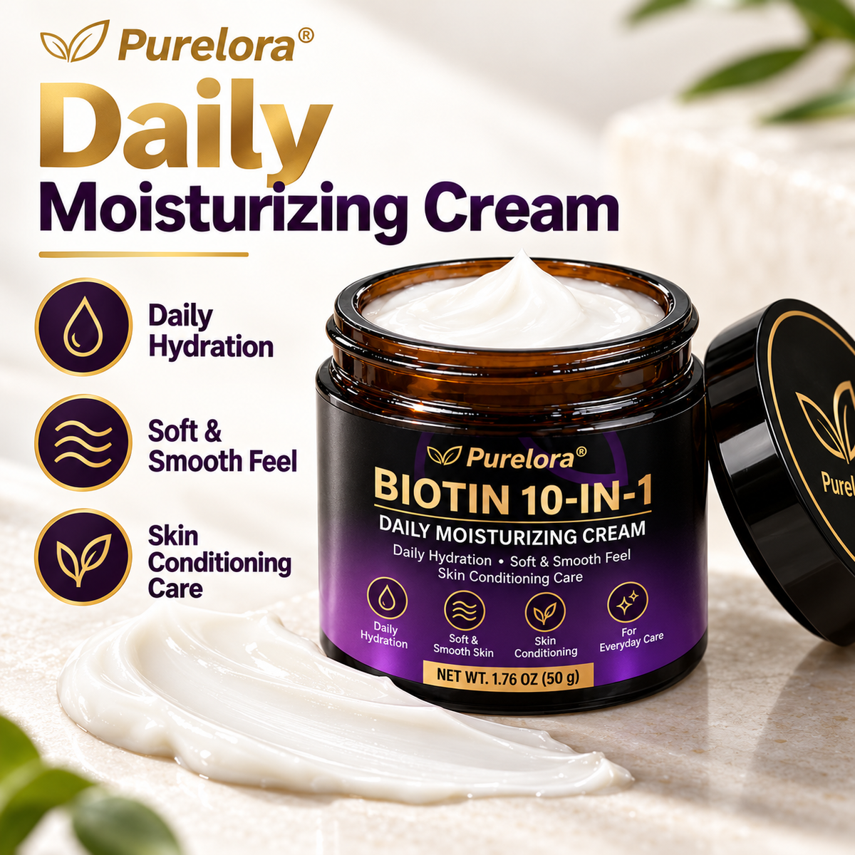 PURELORA® Biotin Daily Moisturizing Cream – 10-in-1 Formula for Everyday Skin Care