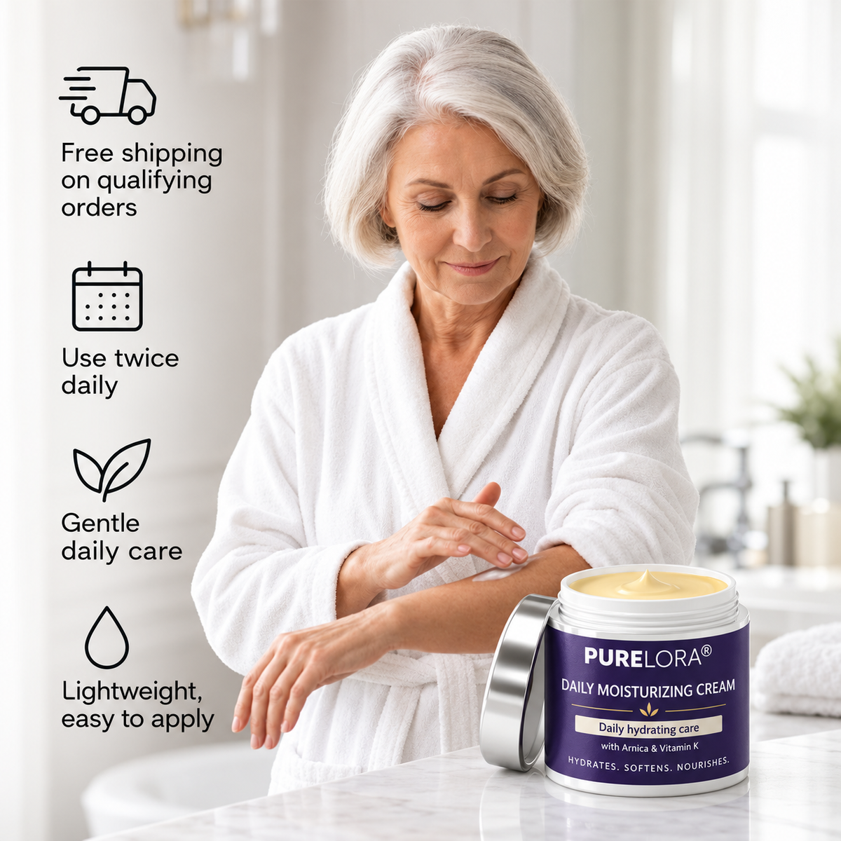 💜 PURELORA® Daily Moisturizing Cream – Hydrates, Softens & Nourishes Mature-Looking Skin✨